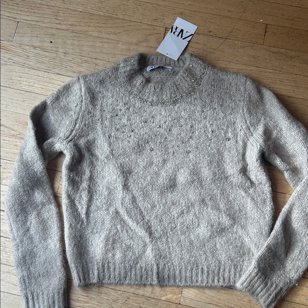 Zara beige sweater with jewels size medium